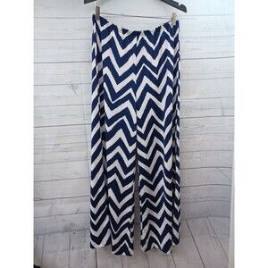 Sharagano Womens Wide Leg Palazzo Culotte Pants Chevron White Blue Stretch L